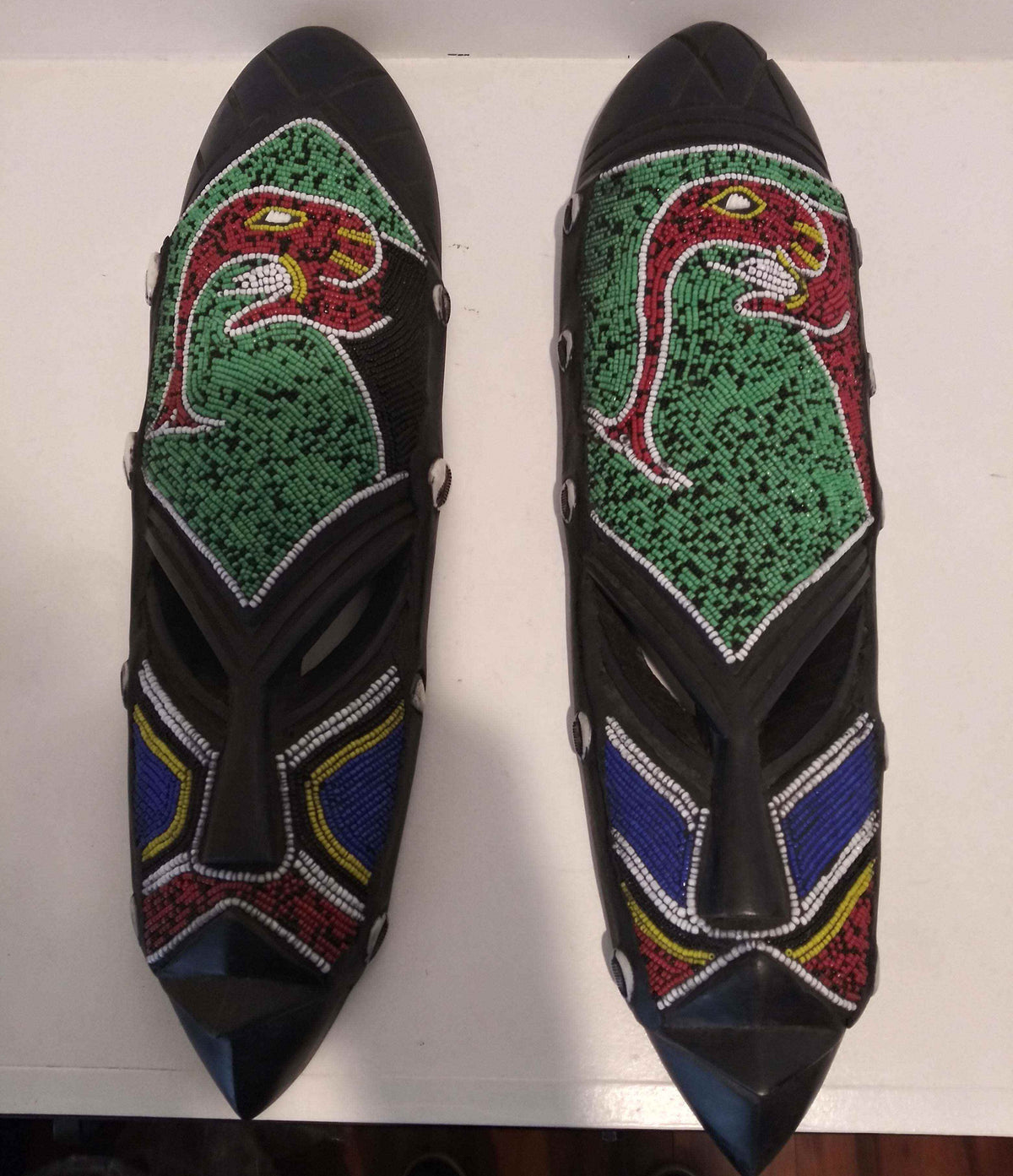 Handcrafted long wall mask with African tribal design for cultural home decor